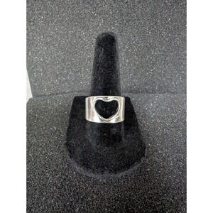 Silver Tone Heart Cutout Wide Band Ring - size‎ 8